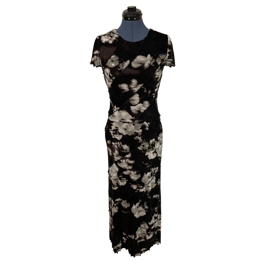 Thirty Thirty LA Floral 2 Pc Set Crop Top Maxi Skirt Brown White Floral Velour M